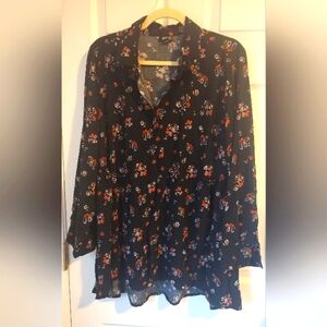 ANA Women's Black Floral Long Sleeve Flowy Top